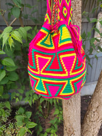 Image 5 of Wayuu Mochila Colombian Bucket bag Neon