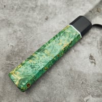 Image 3 of Santoku with hamon and green Wa handle