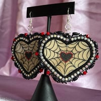 Image 3 of spider wed heart beaded parfleche earrings