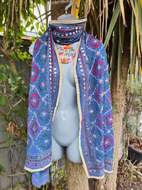 Image 1 of Thassos scarf -Navy with baby pink beige trim