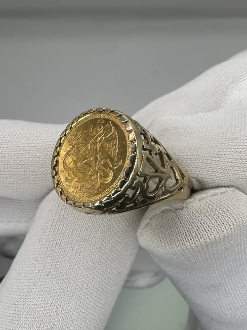 Image of Heavy 1988 22K Isle of Man Coin with 9k Ring Mount