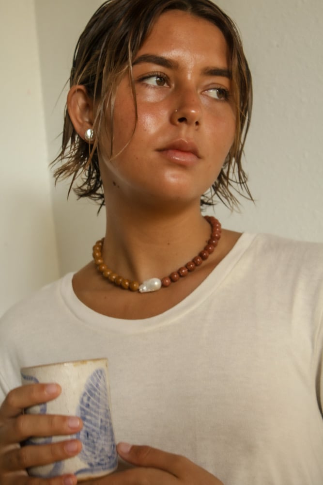 Image of Jasper and goldstone baroque necklace