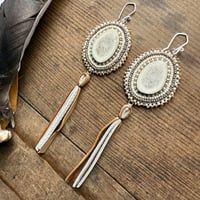 Image 2 of Antler Slice Earrings with Leather Fringe