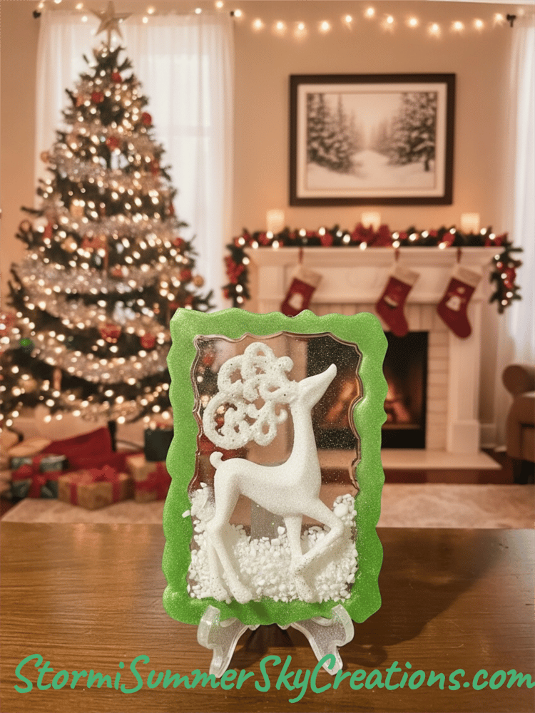 Image of (CLEARENCE )White Reindeer with Green Frame