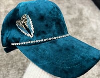 Image 1 of Teal Velvet Baseball Hat Teal Crystal Angel Wings