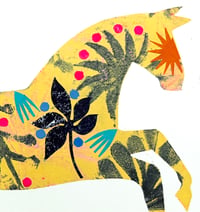 Image 3 of Kiki,a yellow and pink monoprinted horse with collage