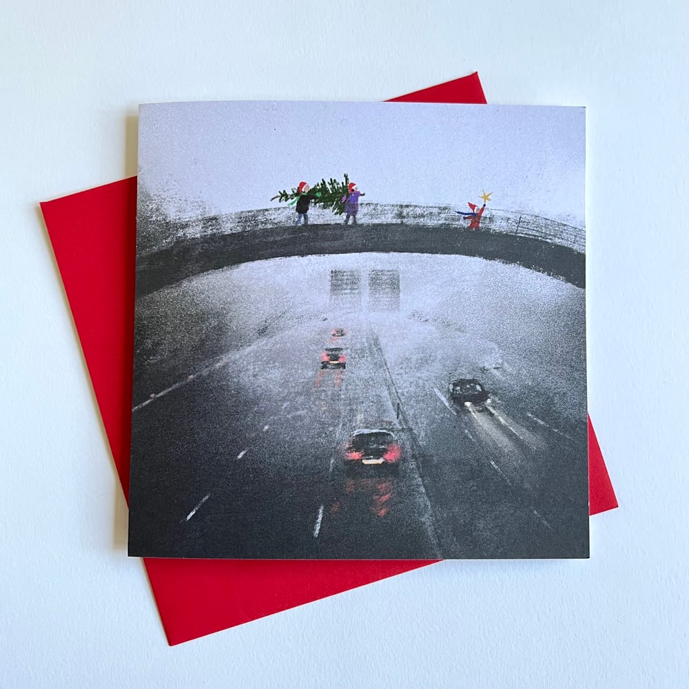 Image of ‘Motorway Bridge' Luxury Christmas Card (single or multipack)