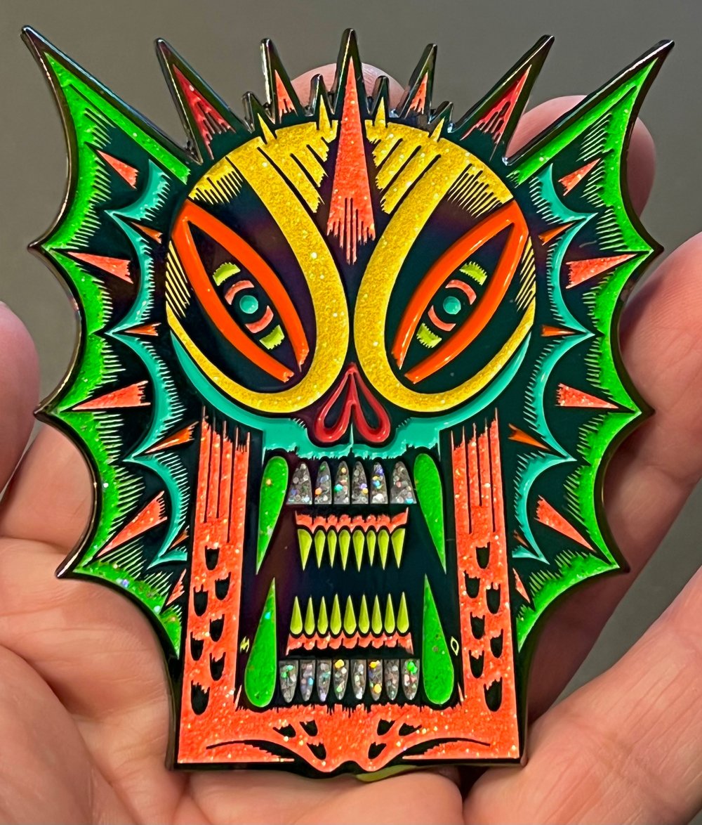 Fishface Orange Hologram/Rainbow variant enamel pin