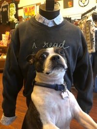 Image 3 of Upcycled “I Read Banned Books” hand-embroidered sweater