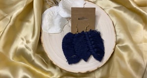 Image of Leaf Macramé Earrings: Navy Blue