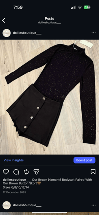 Image 1 of Brown diamanté bodysuit 