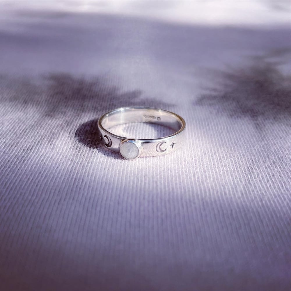Handmade Sterling Silver Celestail Moonstone Ring Moons And Stars