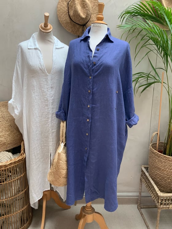 Image of Robe chemisier en lin HéRA Indigo