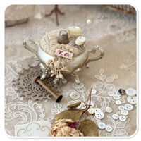 Image 3 of Handmade pin cushion in a vintage silver style sugar bowl
