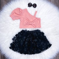 Image 1 of Girl's 2pc Set Bow Crop Top + Butterfly Tulle Skirt 
