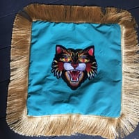 Image 4 of Turquoise Tiger With Gold Fringe Cushion