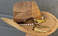 Image 4 of Brown Cowboy Hat Pearl and Gold Leaf Band