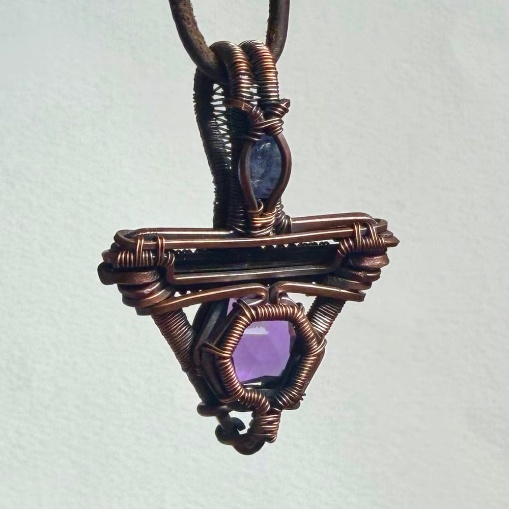 Image of Amethyst, Black Tourmaline, & Blue Kyanite Pendant