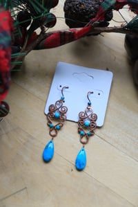 Image 3 of Copper + Turquoise Woven Earrings