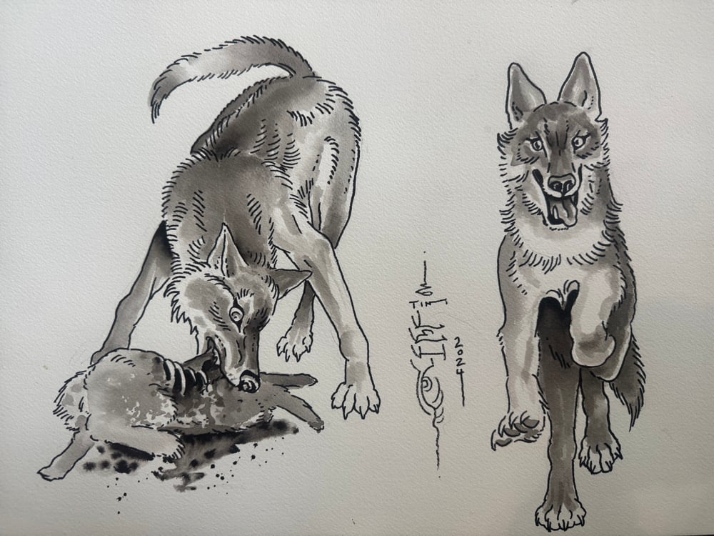 Image of Tim Lehi “Reaper Wolf Book Page #92” Painting