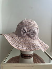 Image 3 of Rose and Peach Ribbon Sun Hat with Bow 