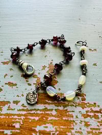 Image 11 of Ethiopian opal, pearl, and garnet charm bracelet