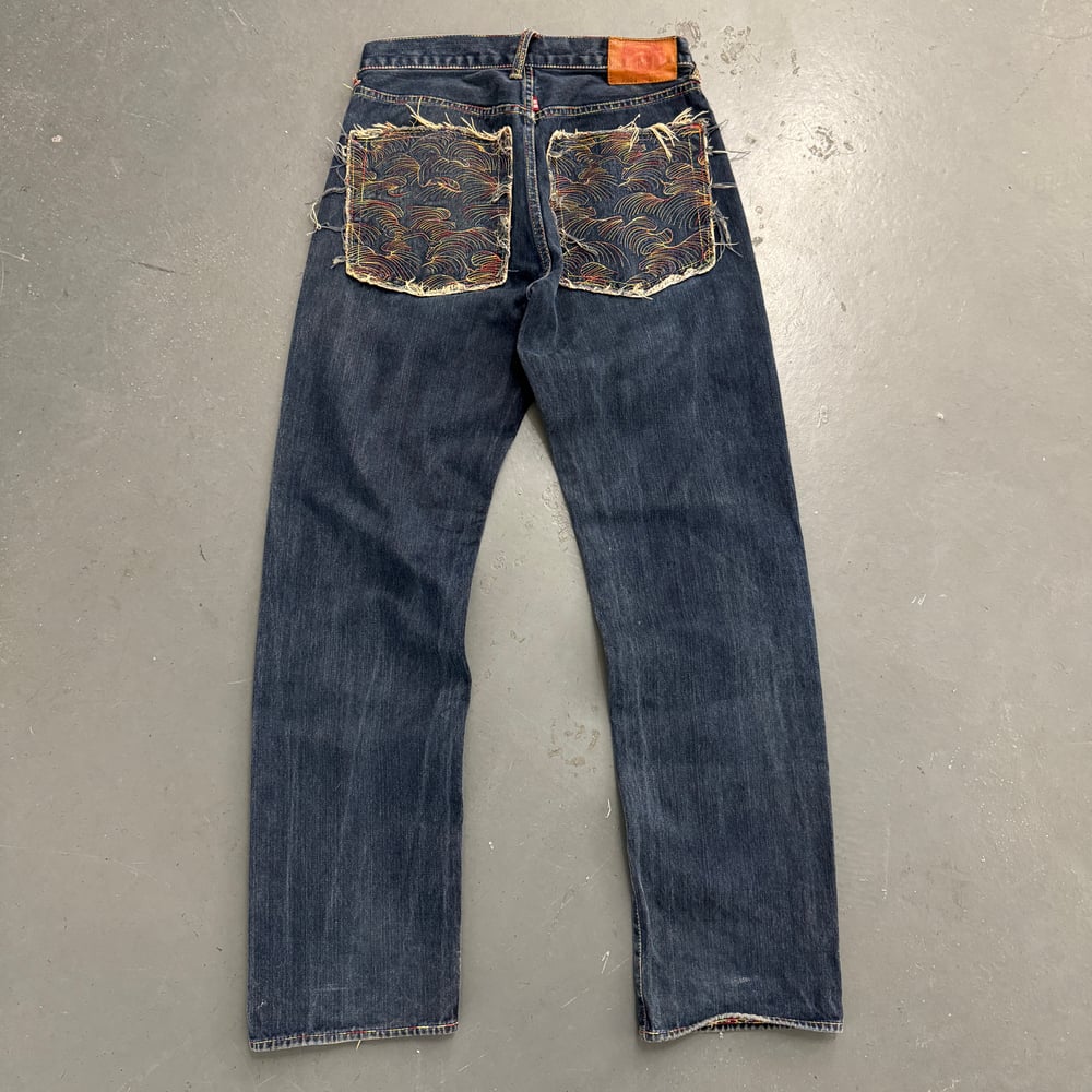 Image of  RMC Embroidered salvage denim jeans, size 30" x 32"