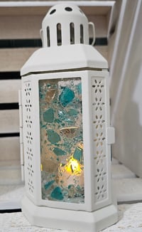 Image 4 of Large Fused Glass & Metal Lantern – 11" Tall x 5" Wide
