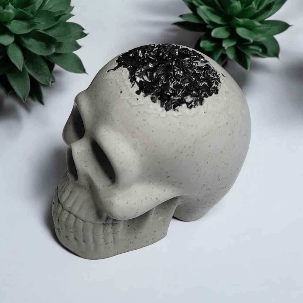 Image of Cement Skull With Crushed Black Glass 