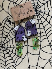 Image 3 of rip tombstone ghost halloween beaded earrings