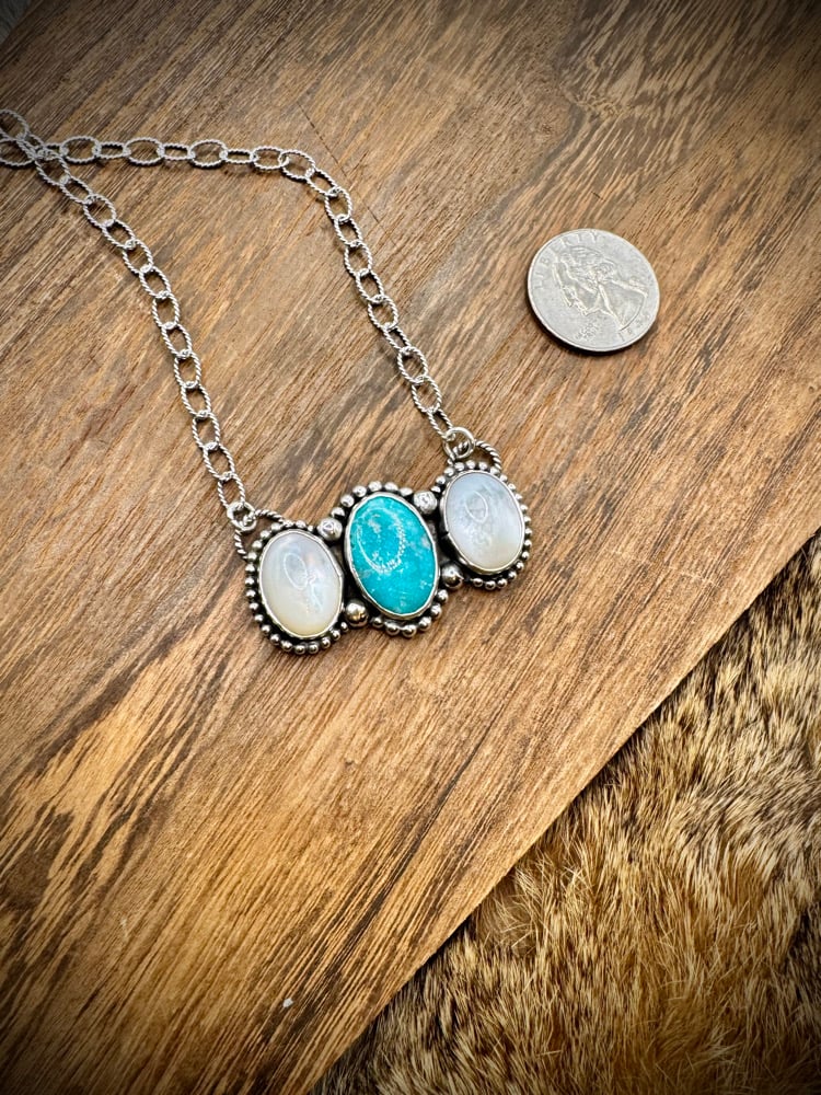 Image of White Water Turquoise & Mother of Pearl Bar Necklace