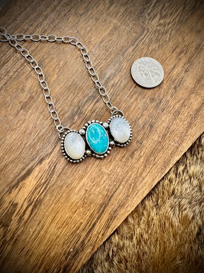 Image of White Water Turquoise & Mother of Pearl Bar Necklace