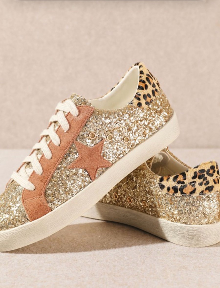 Image of Gold & Leopard Tennis Shoes p