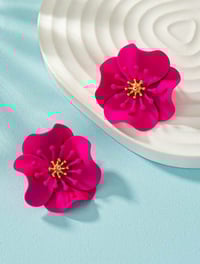 Image 1 of Fashionable Fuchsia Flower Enamel Earrings
