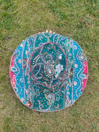 Image 4 of Dolly cowboy hat - recycled sari fabric green pop of pink