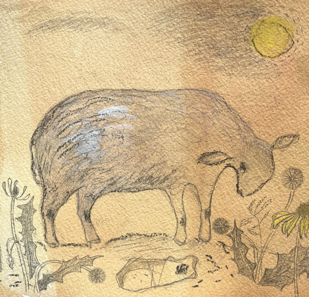 Image of Ewe and sculpture 