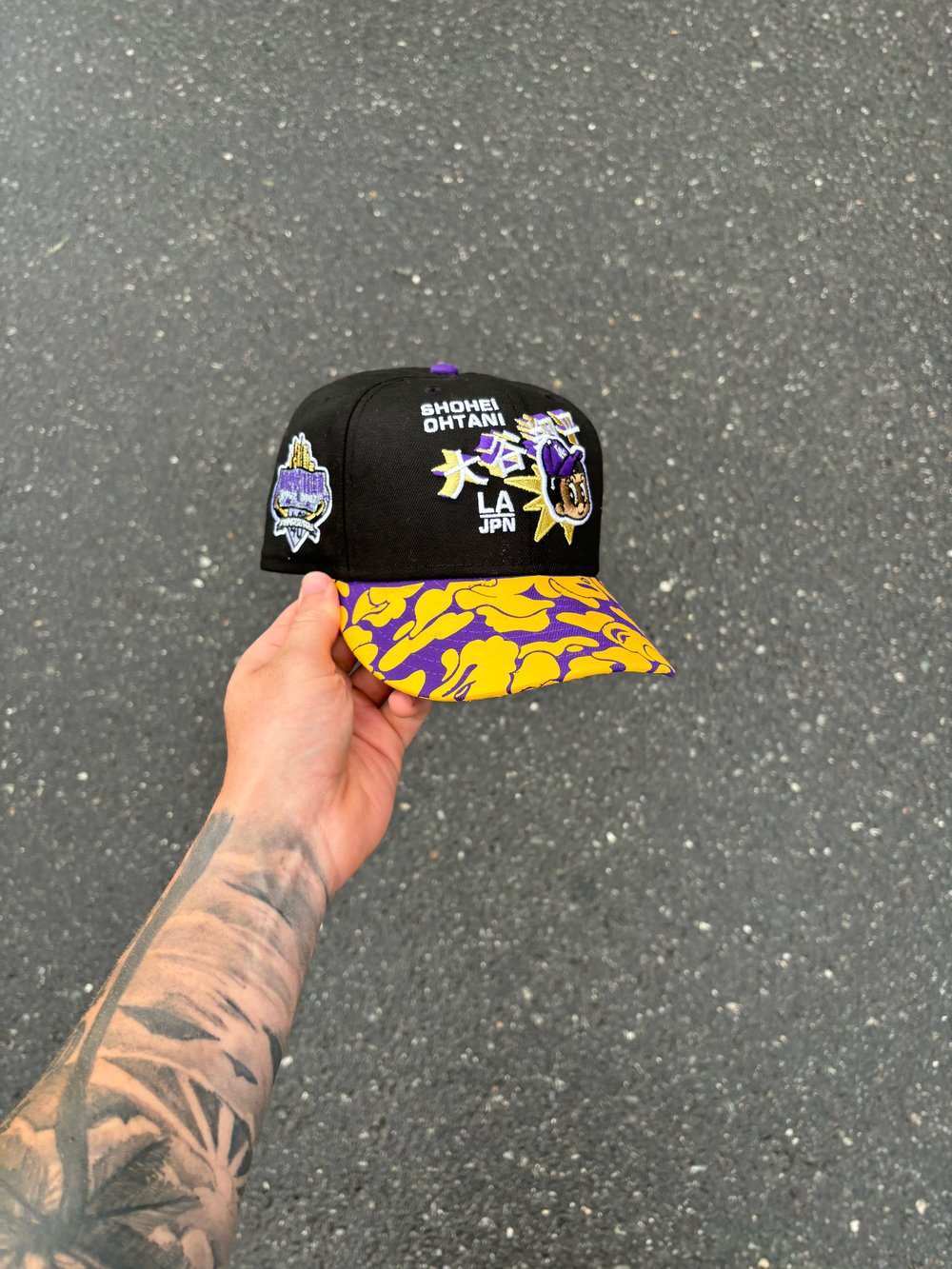 Image of PURPLE VISOR BLACK OHTANI LOS ANGELES CUSTOM FITTED CAP