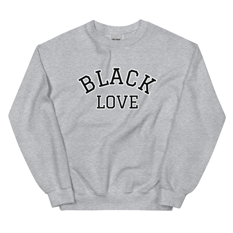 Black Love Varsity College Sweatshirt, Grey Unisex Crewneck Sweater