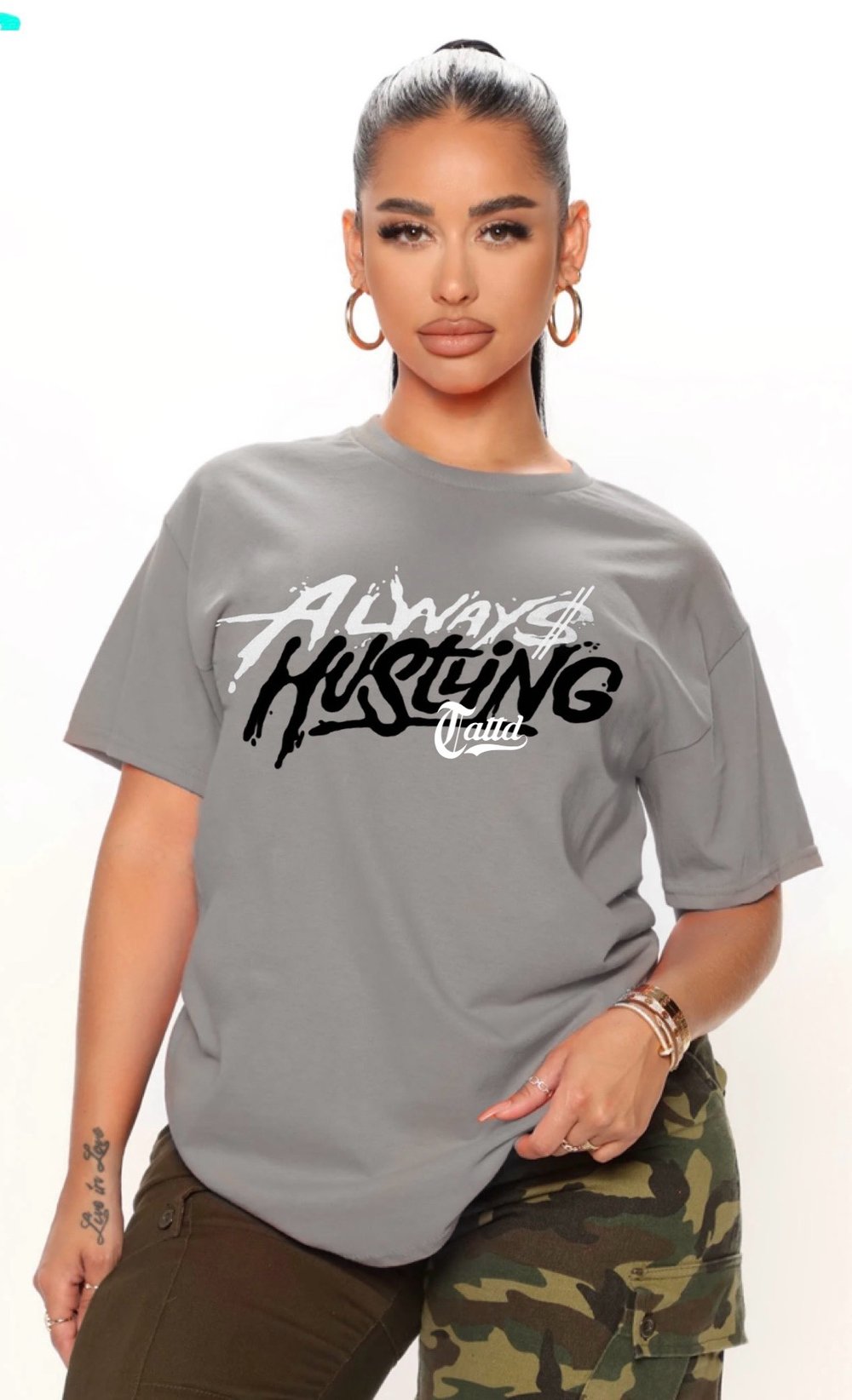 ALWAYS HUSTLING TATTD TEE HEATHER GREY