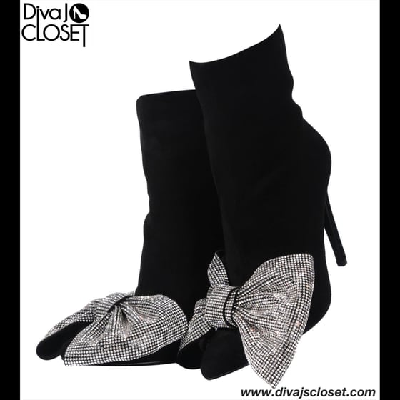 Image of Bling Bow Black Ankle Boots