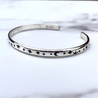 Image 2 of Celestial Cuff Bracelet Sterling Silver Stars And Moons 4mm Wide