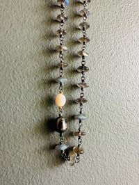 Image 6 of wire wrapped labradorite opal and Tahitian pearl necklace