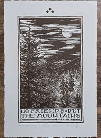 Image 2 of No friends but the mountains • Linocut paper print