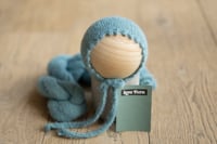 NEW!!  Light fuzz Lagoon Picot Bonnet + Wrap + Fluff