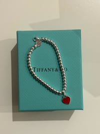 Image 1 of Red beaded heart bracelet