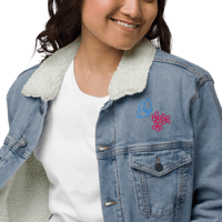 Image 7 of Women's denim sherpa embroidered jacket (Butterfly and flowers)
