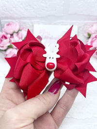 Image 1 of White Reindeer red hair bow Christmas hair accessories 
