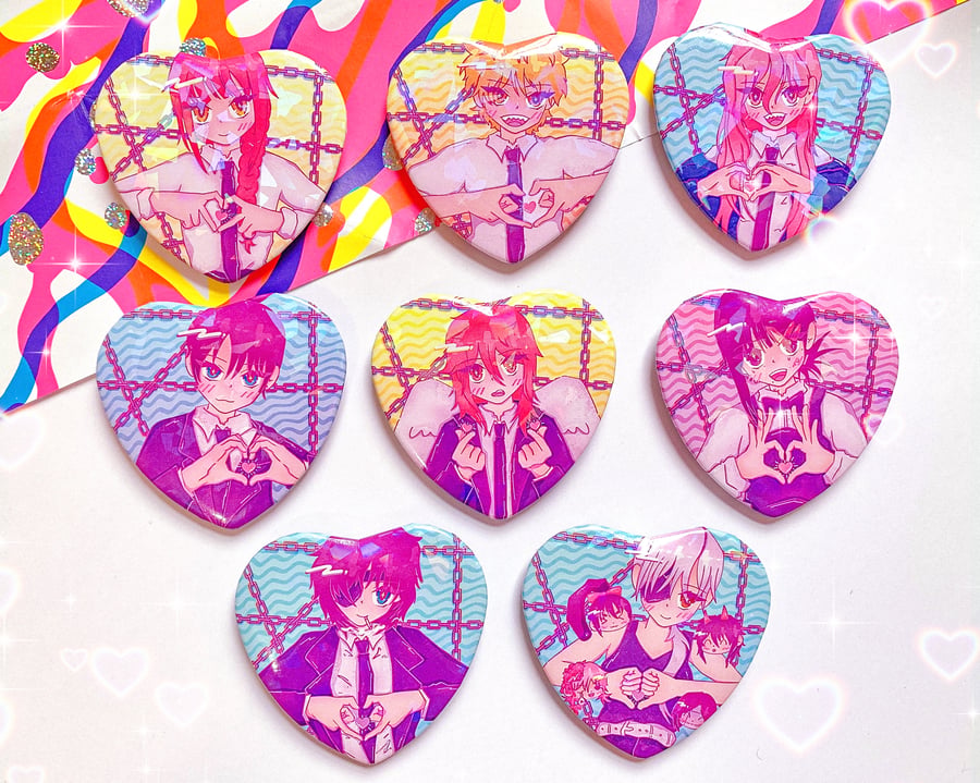 Image of Chainsaw Man | 2.25" Heart Badges