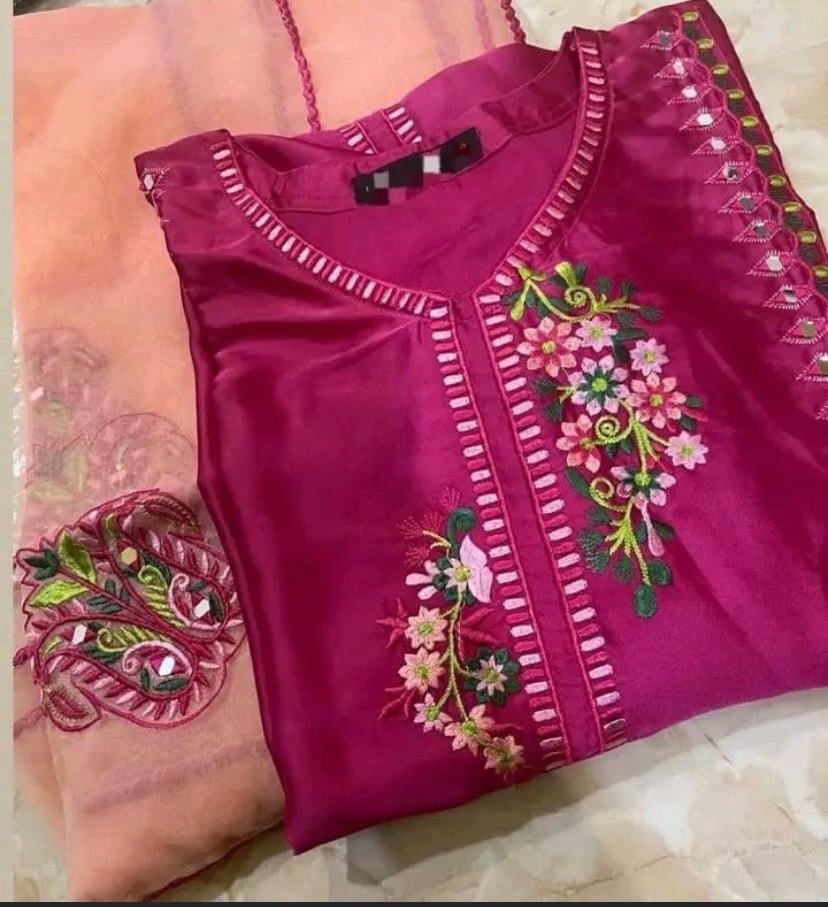 Silk pink embroidery