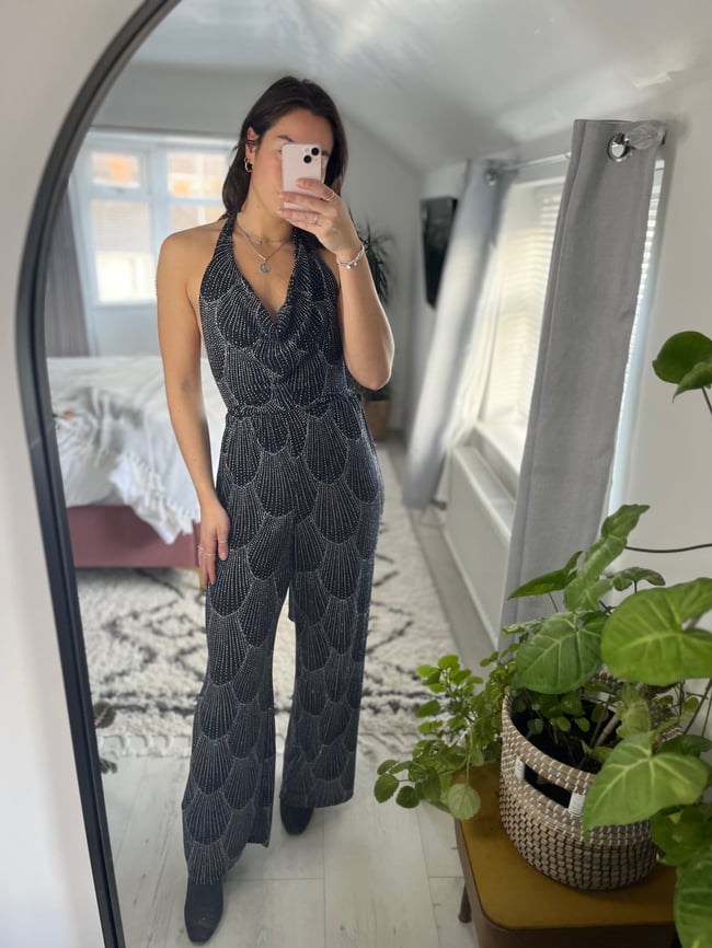 sparkly Art Deco wide leg, high waisted trousers 